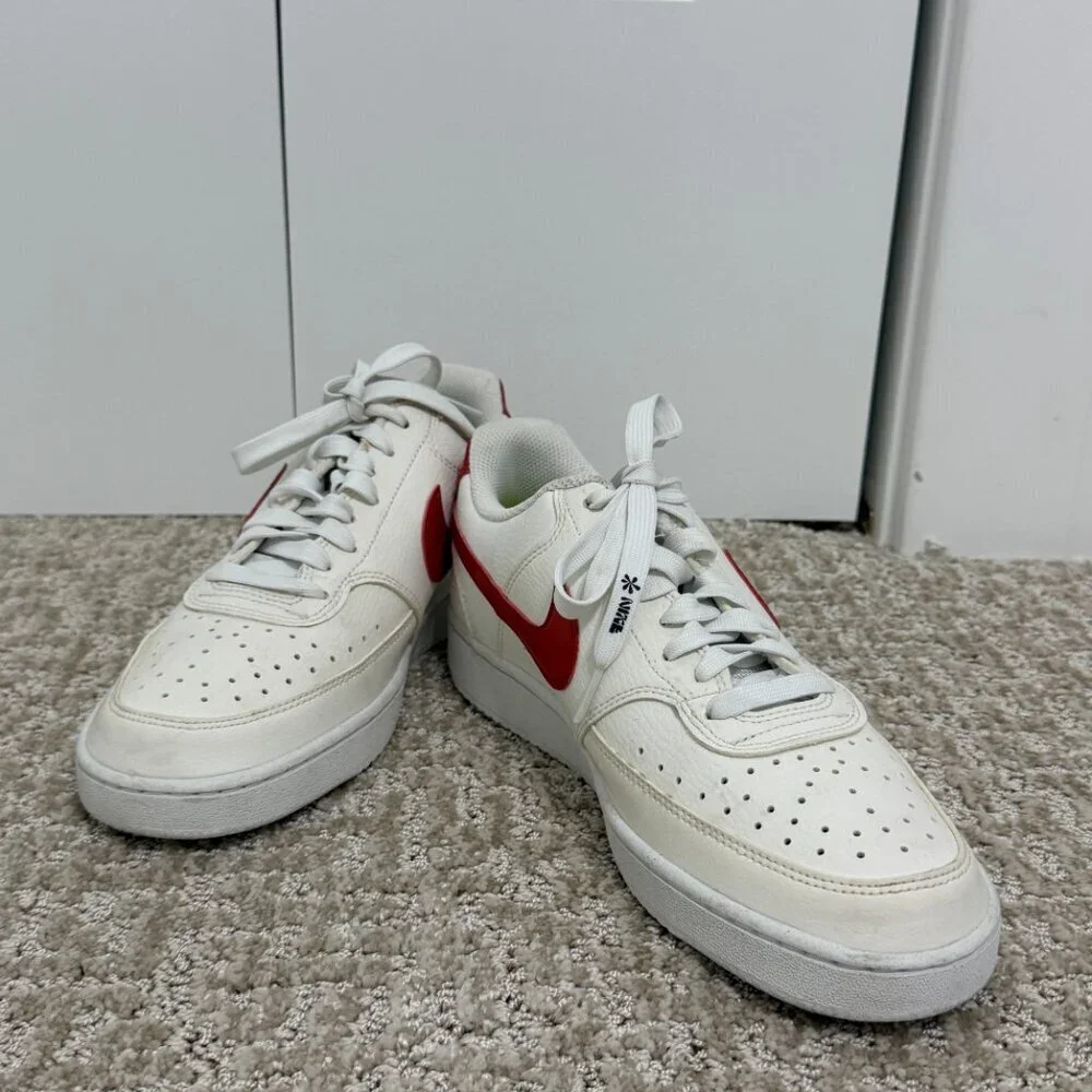 Nike Court Low Sneakers Women’s Size 10 White University Red Lace-Up Shoe